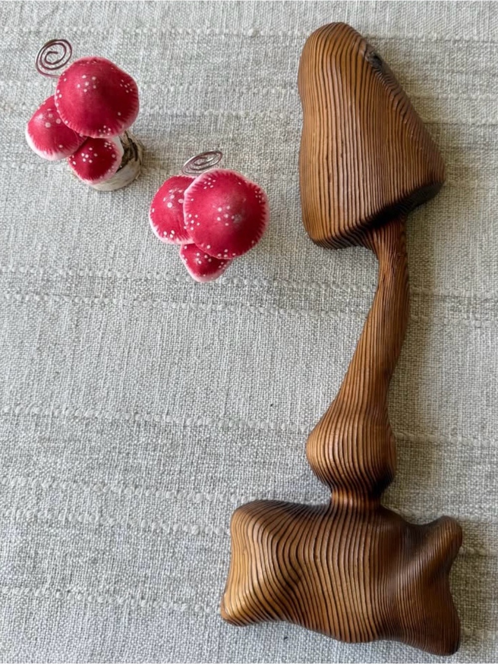 Mushroom Decor Set Wood Wall Hanging & 2 Photo Holders Cottagecore